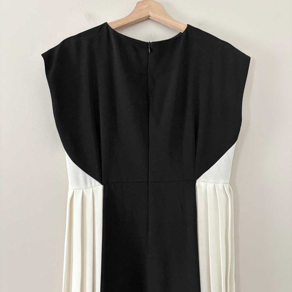Karen Millen Dress Petite Contrast Pleated Panel Skirt Midi 8 Black Ivory Mono - Picture 13 of 16